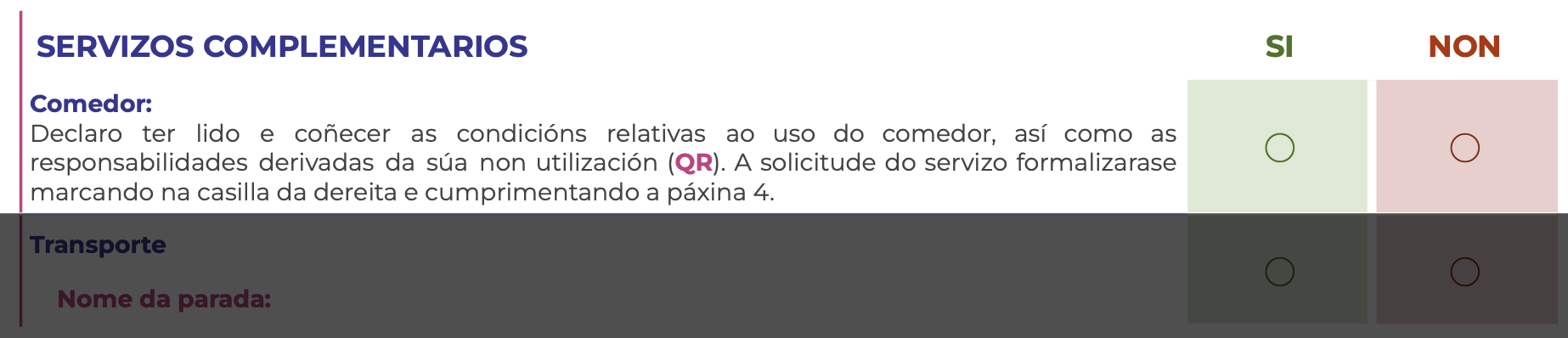 Solicitude do servizo de comedor escolar