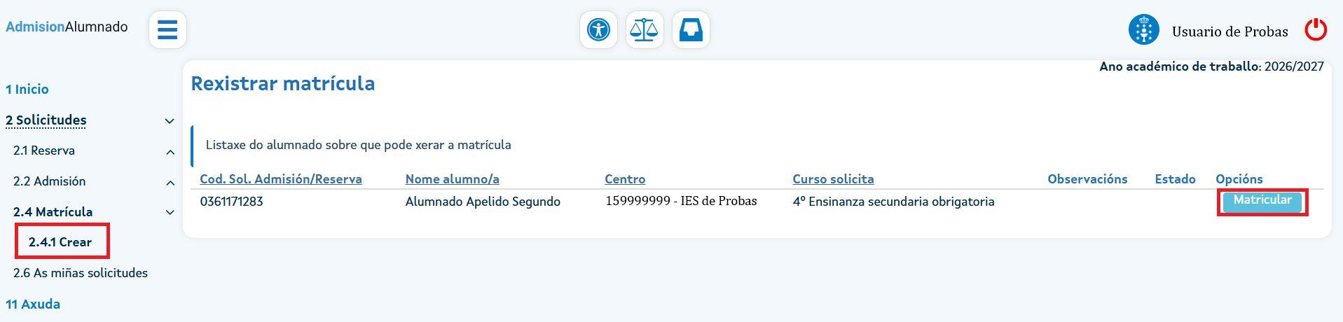 Alumnado sen admisión previa en AdmisionAlumnado